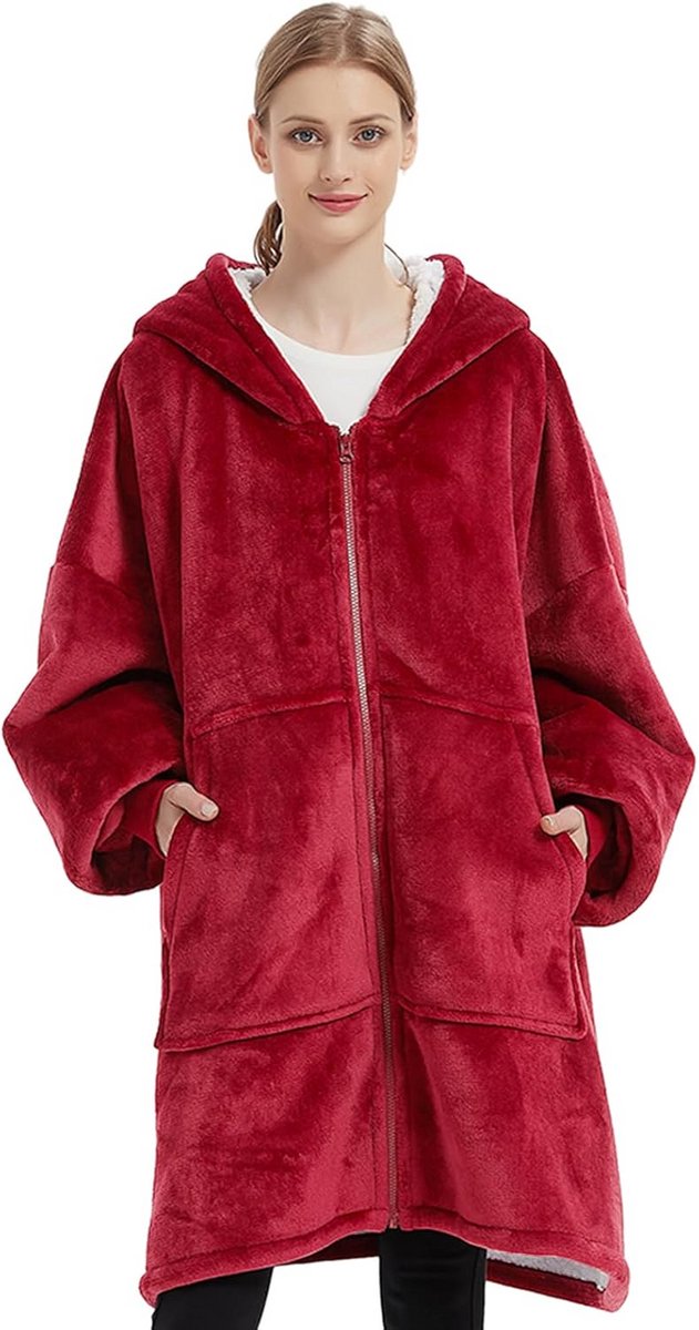 Oversized Draagbare Deken met Capuchon en Ritssluiting - Heerlijk Warme Sherpa Hoodie voor Mannen en Vrouwen
