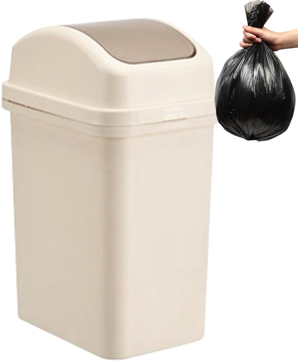 Keuken Afvalemmer - Prullenbak Deksel - Afval Scheiden - Draaibaar Deksel - 10 Liter - Beige