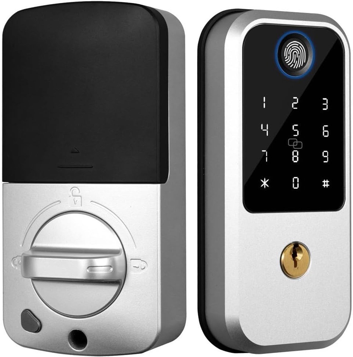 Slim Deurslot - Keyless Entree - Veilige Toegang - App Bediening Ingebouwd - 35-55mm Deurdikte - Zilver