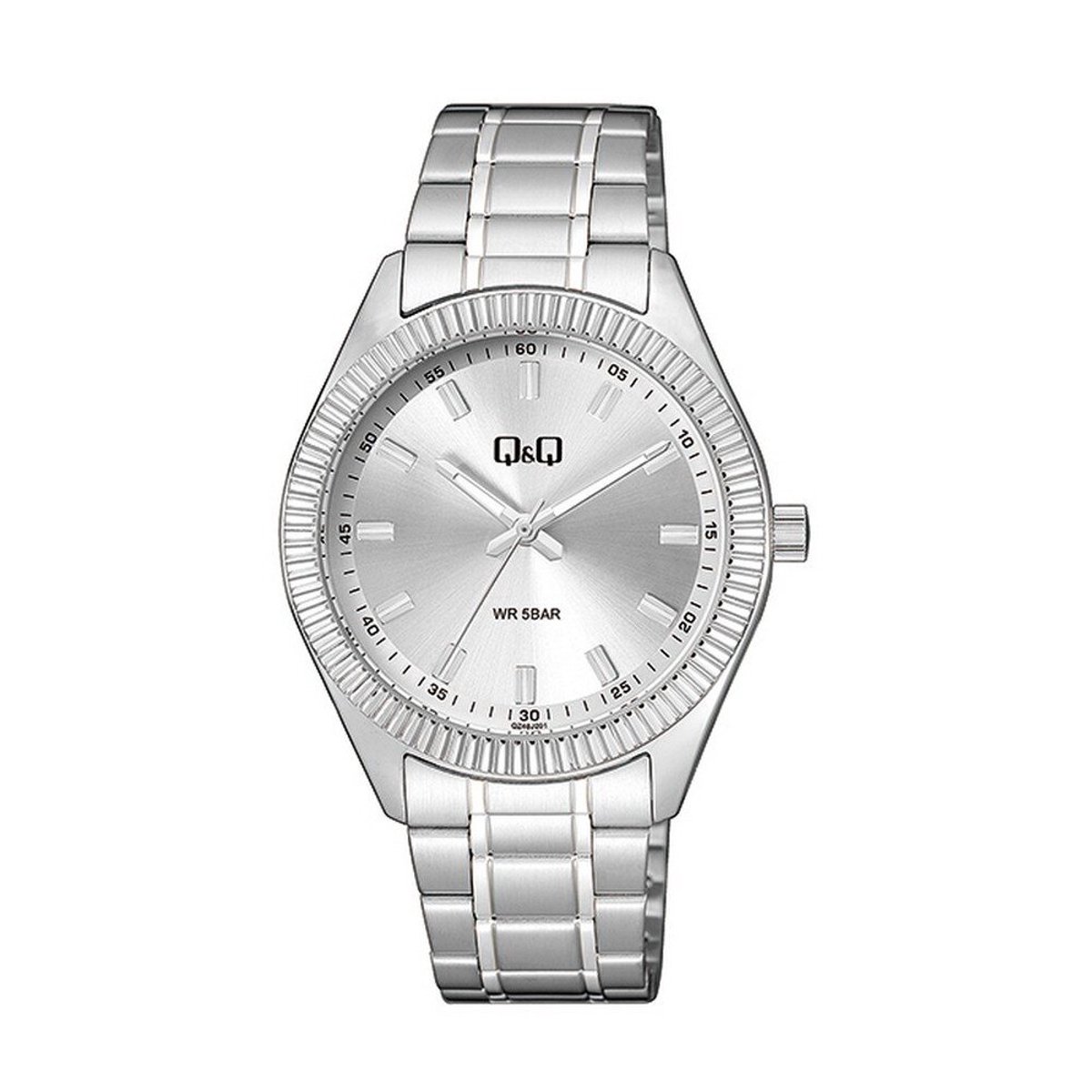 QQ QZ48J201Y - Horloge - Analoog - Heren - Mannen - Stalen band - Rond - Metaal - Streepjes - Zilverkleurig - 5 ATM