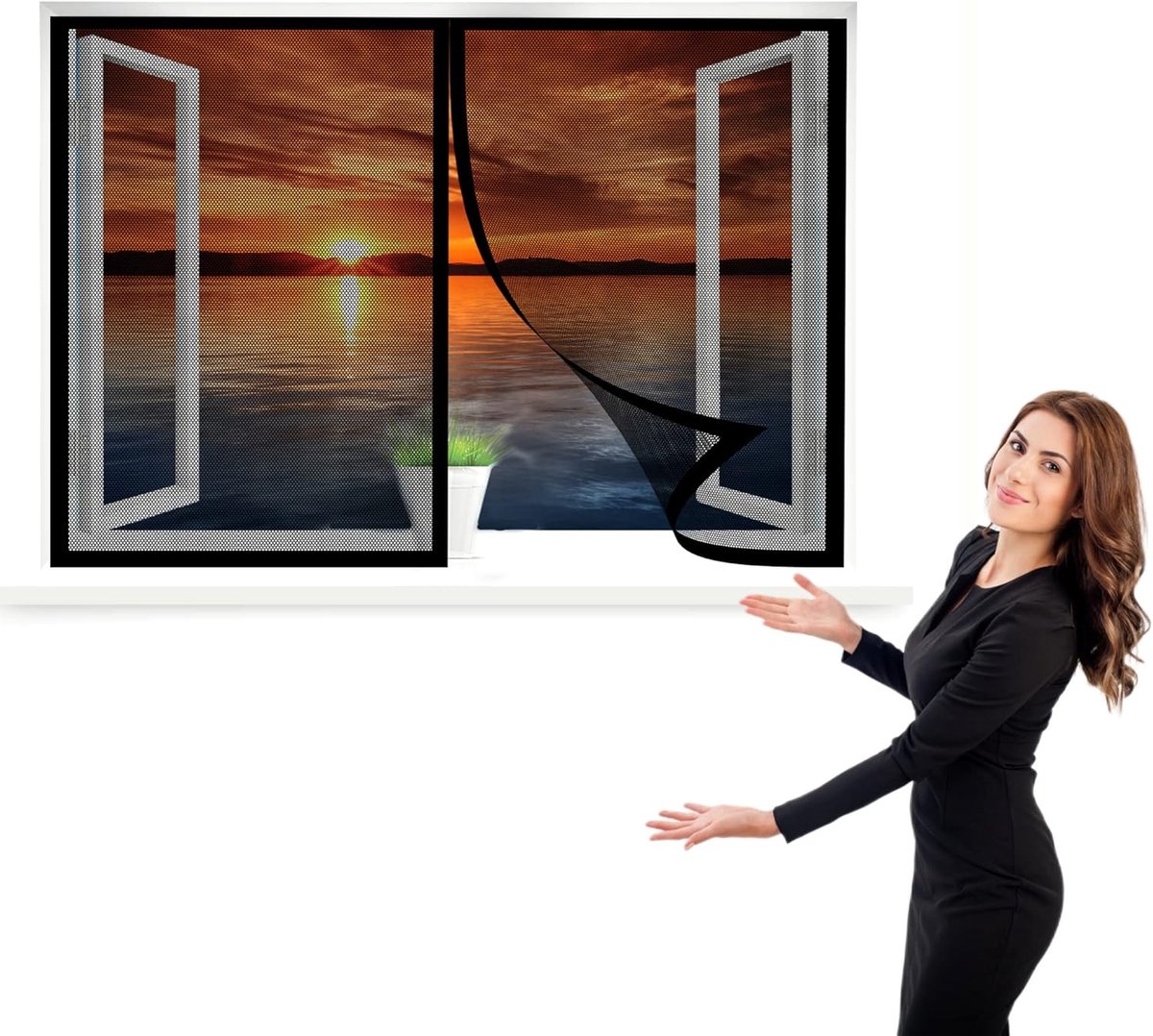 Raamhor - Vliegenhor - Insecten Buiten - Magnetische Sluiting - 175 x 80cm - Zwart
