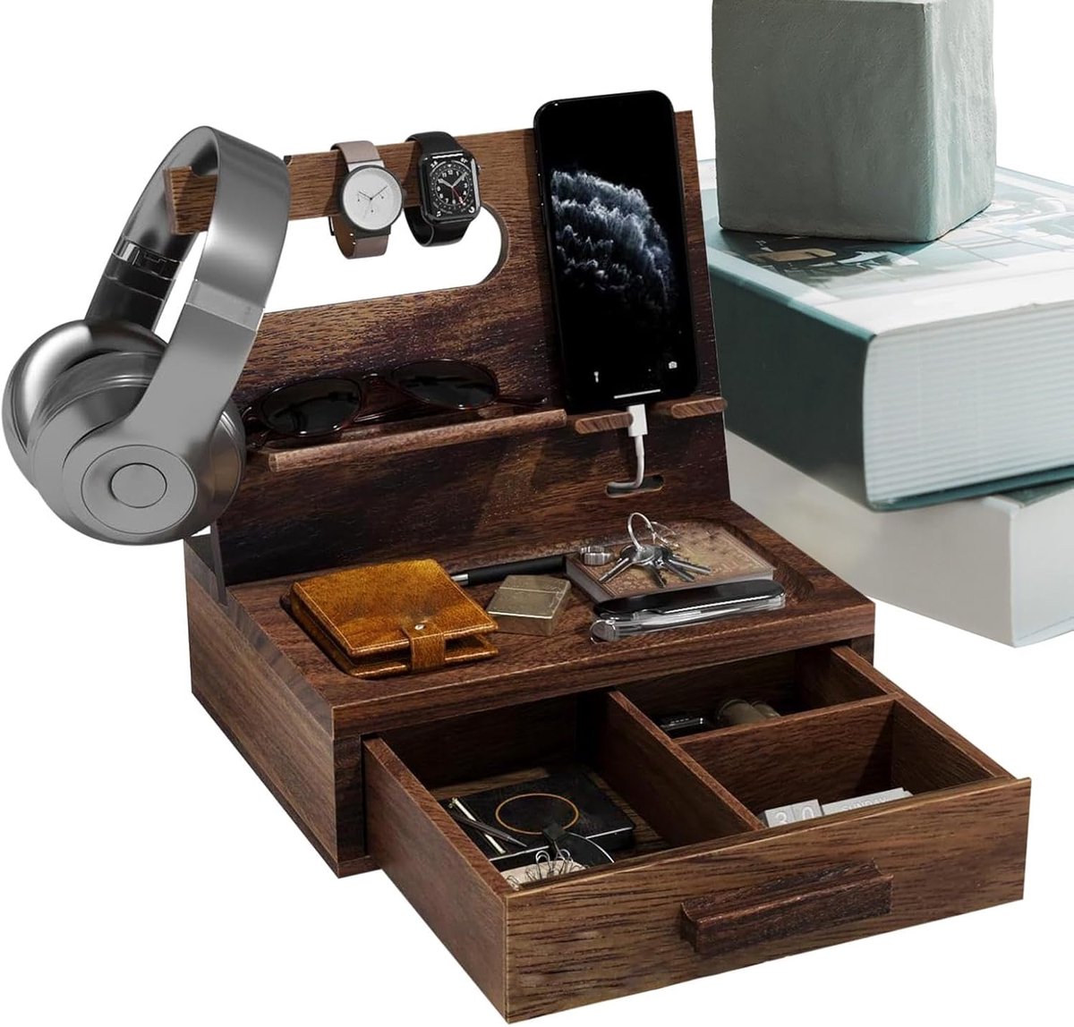 Nachtkast Organizer - Bureau Opberger - Spullen Ordenen - Met Lade - Hout