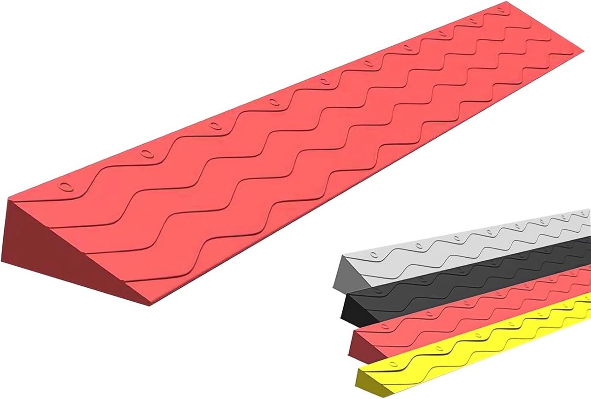 Kunststof Drempelhelling - Rolstoel Opstap - Drempels Overbruggen - Antislip Oppervlak - 100x16x7 cm - Rood