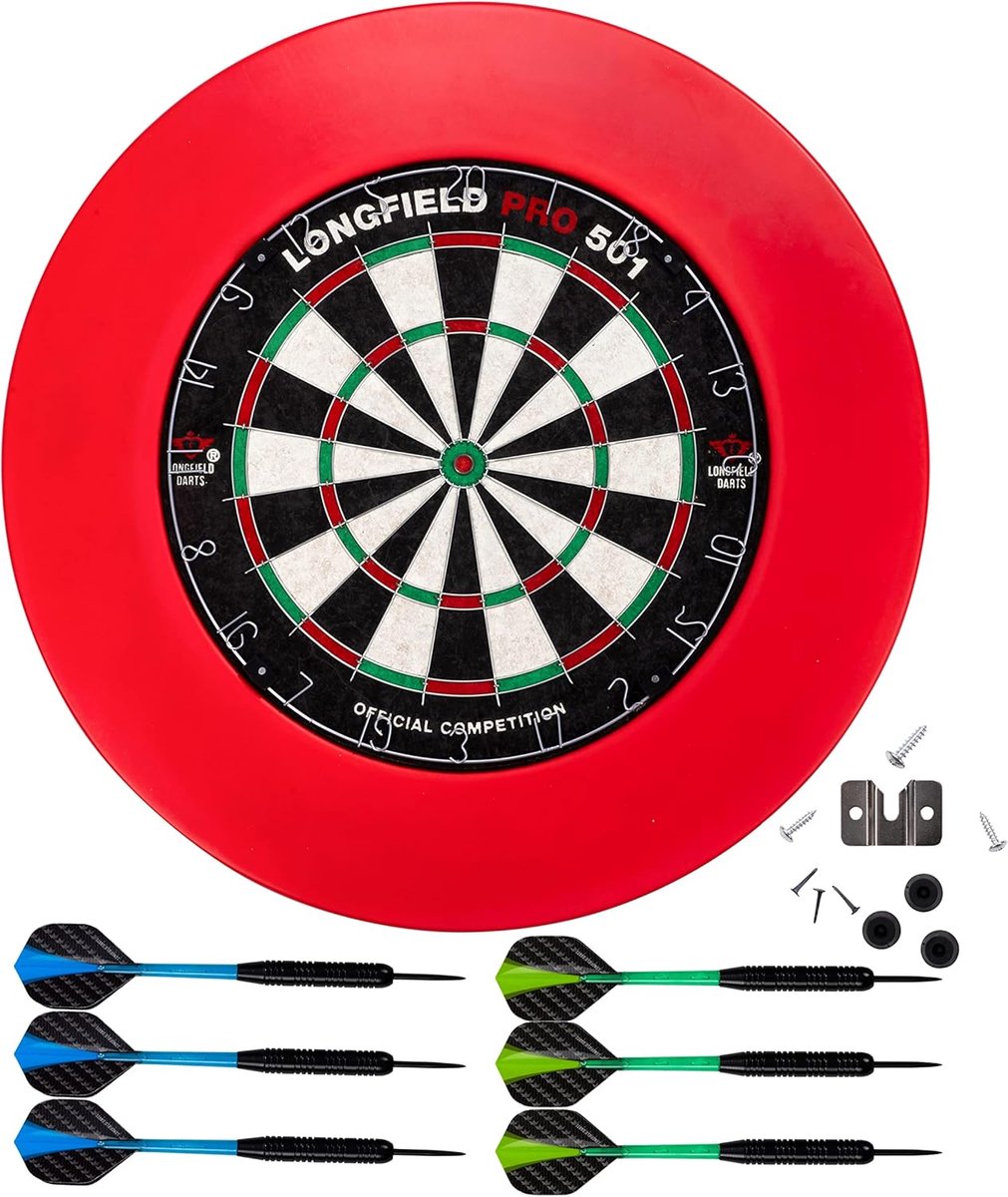 Dartset Compleet - Dartbord Set - Wedstrijd Darten - Inclusief Muurbescherming - Standaard Maat - Rood