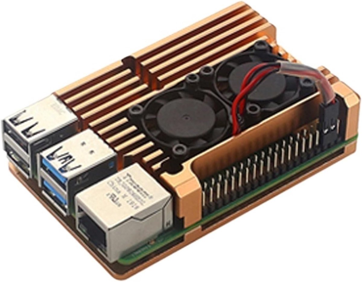 Metalen Behuizing - Koelende Behuizing - Computer Bescherming - Dubbele Ventilator - 50 g - Goud