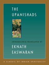 Boek kaft met de titel "The Upanishads" en een afbeelding van een miniatuur schildering. Geïntroduceerd en vertaald door Eknath Easwaran.