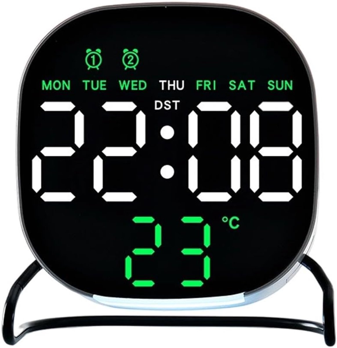 Digitale Klok - Desktop Klok - Thuiskantoor Bureau - Touch Control - 15 x 15 x 5 cm - Wit Groen