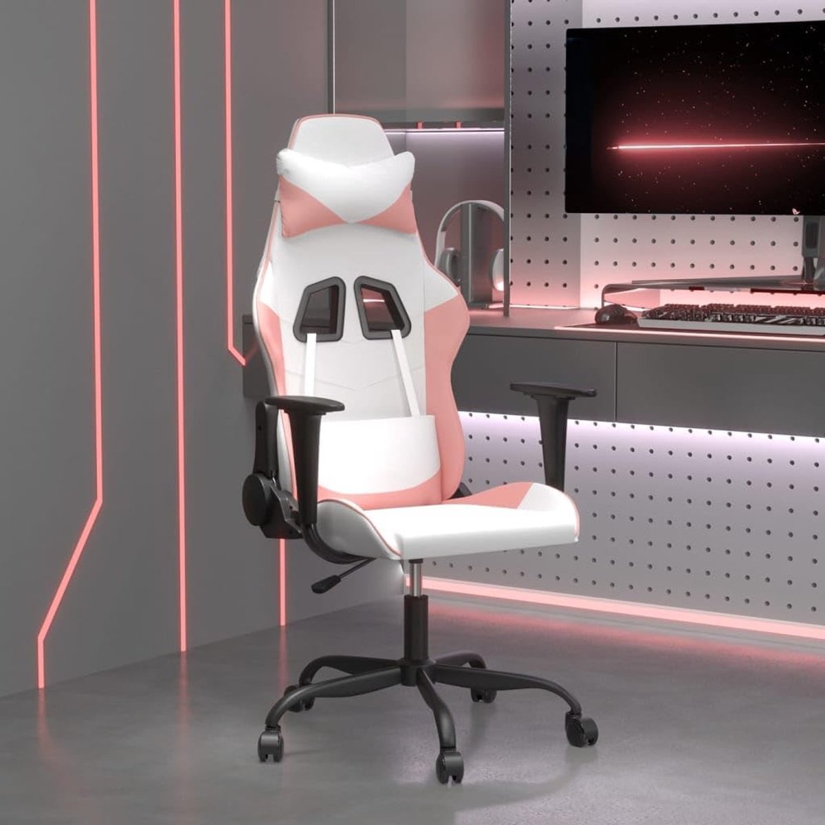 Gaming Stoel - Comfortabele Stoel - Langdurig Spelen - Ergonomisch Ontwerp - Wit Roze