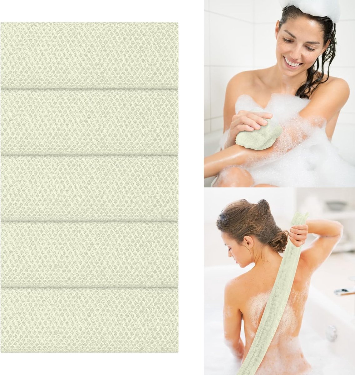 Net Badspons Set - Douche Scrubber - Huid Reiniging - Exfoliërende Werking - 30 x 80 cm - Beige