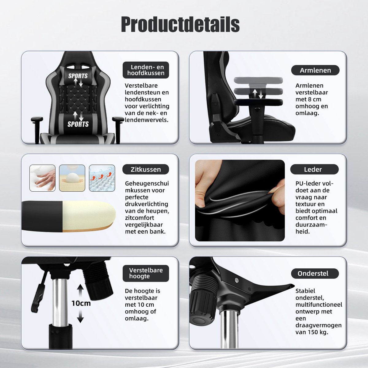 Hiaonyx Racing Gaming Stoel - Verstelbare Rugleuning, - afbeelding 2