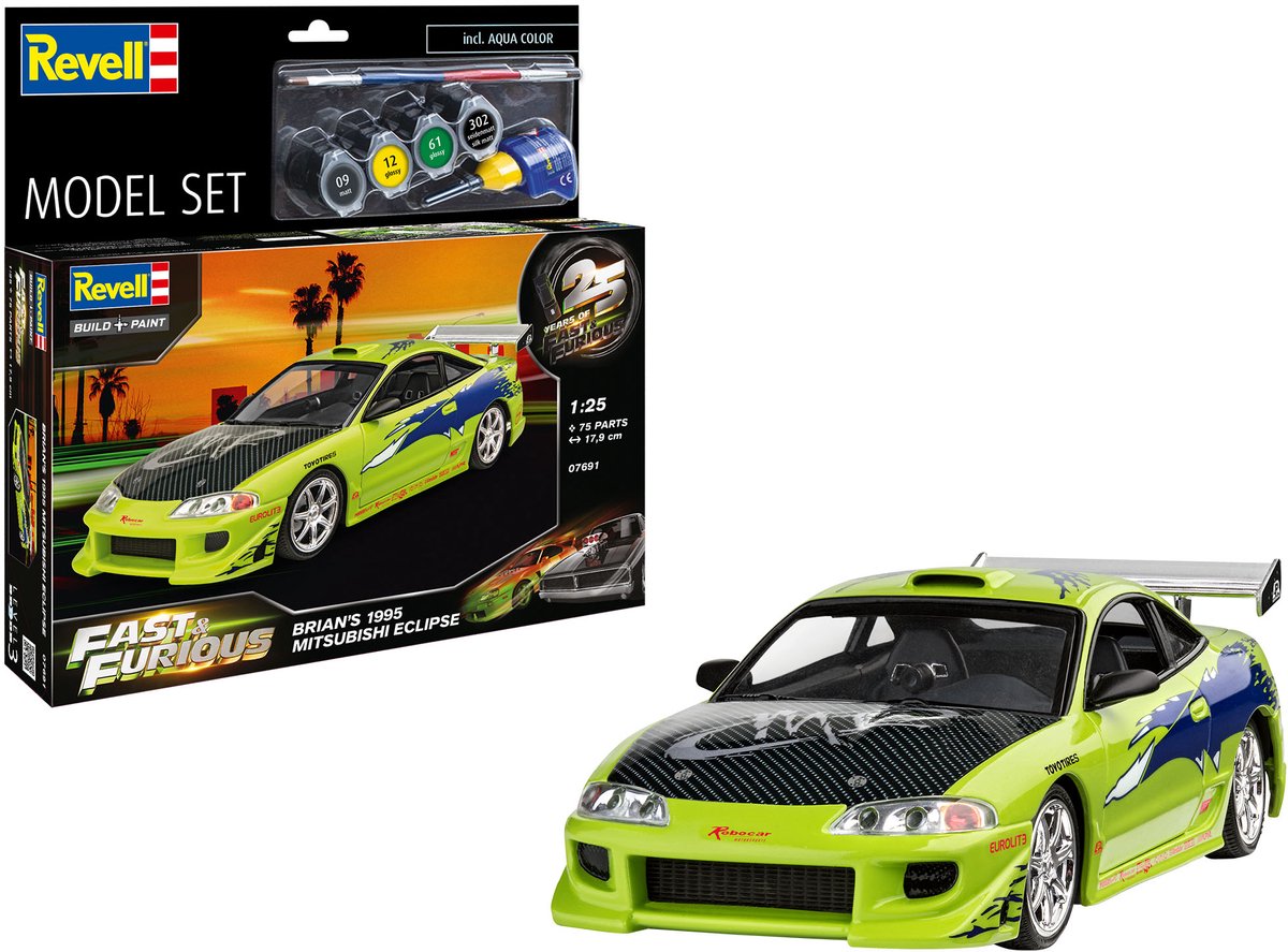Revell Modelbouwpakket Auto - 67691 Fast - Furious Brian#039 1995 Mitsubishi Eclipse - Model Set Plastic - 1:25 - Modelbouw