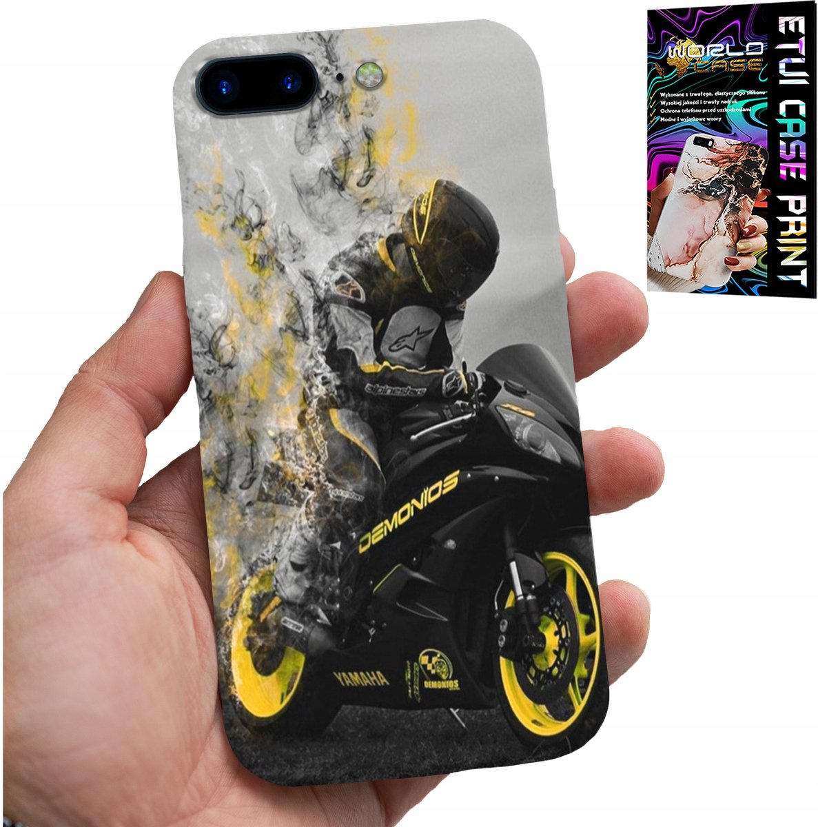 IPHONE HOESJE (7 PLUS) - MOTORFIETS FAN, VERSCHILLENDE PATRONEN OP DE ACHTERKANT
