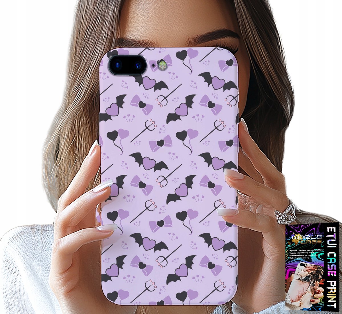 iPhone hoesje (7 Plus) - Modieuze patronen: vork, hartjes, kommen, strik