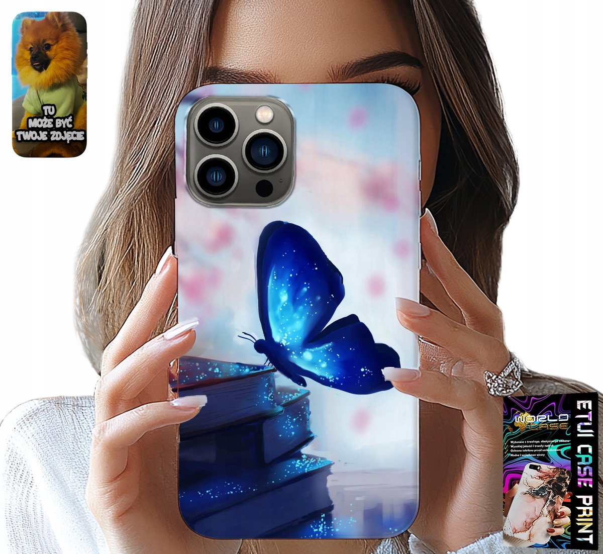 iPhone 13 Pro hoesje - Blauwe vlinder, vlinder, damespatroon