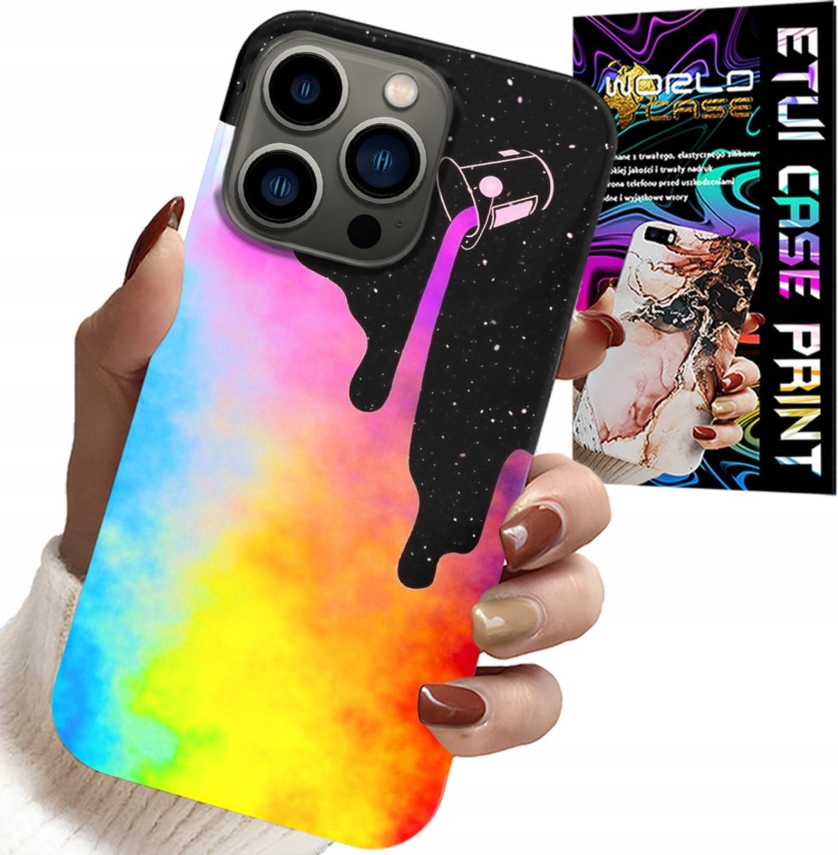 HOESJE VOOR IPHONE 15 PRO MAX - REGENBOOGKLEURIGE PATRONEN, VERF + FOLIE
