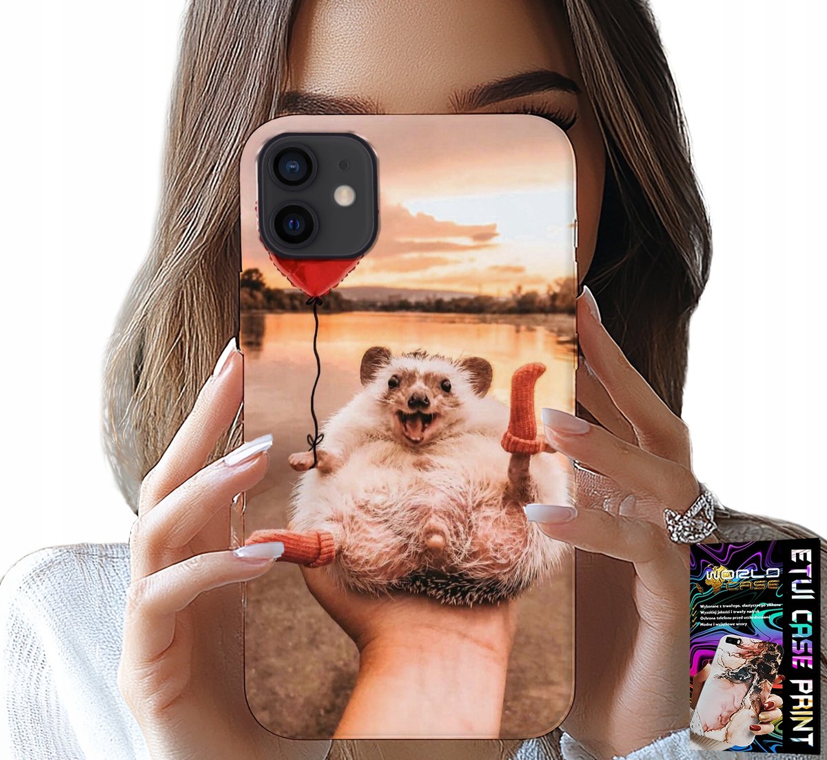 HOESJE VOOR IPHONE 12 - MET EEN SCHATTIGE PRINT VAN EEN DWERG-EGEL, HOESJE