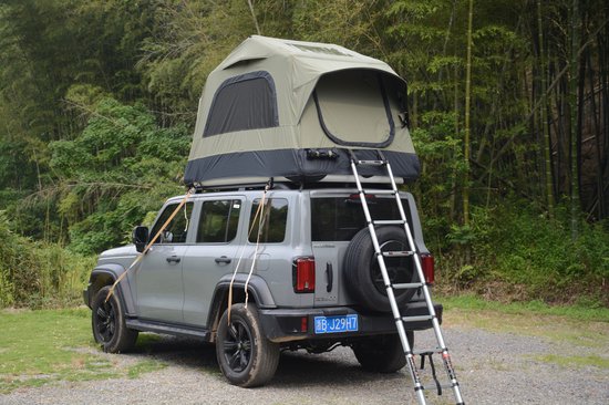 Deliqa auto tent - opblaasbare daktent - tent voor op de auto - groen/zwart - met handpomp/matras/ladder - geschikt voor SUV / Jeeps en andere auto's met dakdragers - 2 personen + een kind - 140 x 220 x 145 cm van Merkloos — afbeelding 2