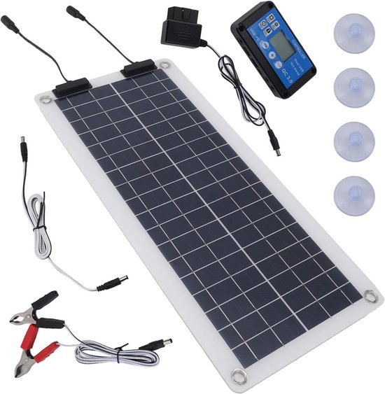 Druppellader Zonne-energie - Acculader Panneel - Accu Onderhouden - Dubbele Uitgang - 100W - Zwart