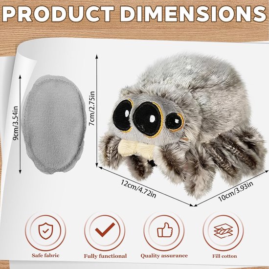 Kameleon Knuffeldier - Pluche Speelfiguur - Schouder Decoratie - Magnetische Klem - 20 x 10 x 5 cm - Bruin — afbeelding 3