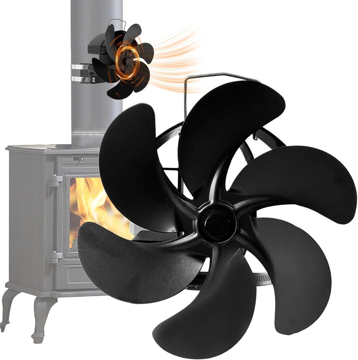 Kachelventilator - Houtkachel Ventilator - Warme Lucht Verspreiden - Warmteaangedreven Stil - 16x19x16 CM - Zwart