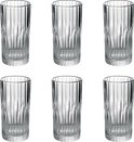 Ensemble de six verres Duralex Manhattan avec des nervures verticales.