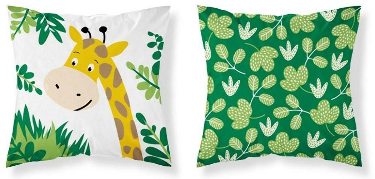 Detexpol - Kinder Kussensloop - 40x40 cm - Groene Giraffe - Katoen