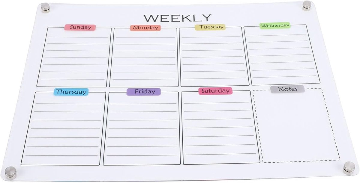 Acryl Weekplanner - Koelkast Kalender - Huishouden Plannen - Magnetische Bevestiging - 11.8x8.3 Inch - Helder