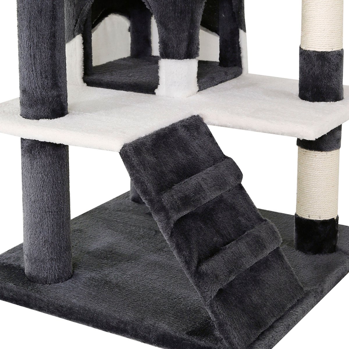 lionto Kattenkrabpaal 130 cm groot, met trap, grot & speelballen, grijs/wit thumbnail 4