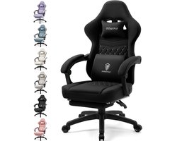 Dowinx Gamingstoel van Stof - Bureaustoel met Pocketvering - Ergonomische Gamestoel met Hoofdsteun, Massage-Lendenkussen en Voetensteun - Zwart