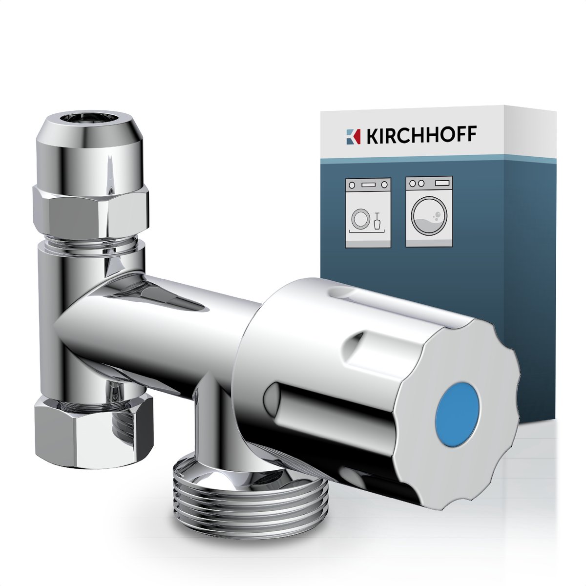 KIRCHHOFF GA-Hulpventiel - Chroom - 3/8"BI x 3/4"BU x 3/8"BU x 10 mmQ - Met Terugslagklep