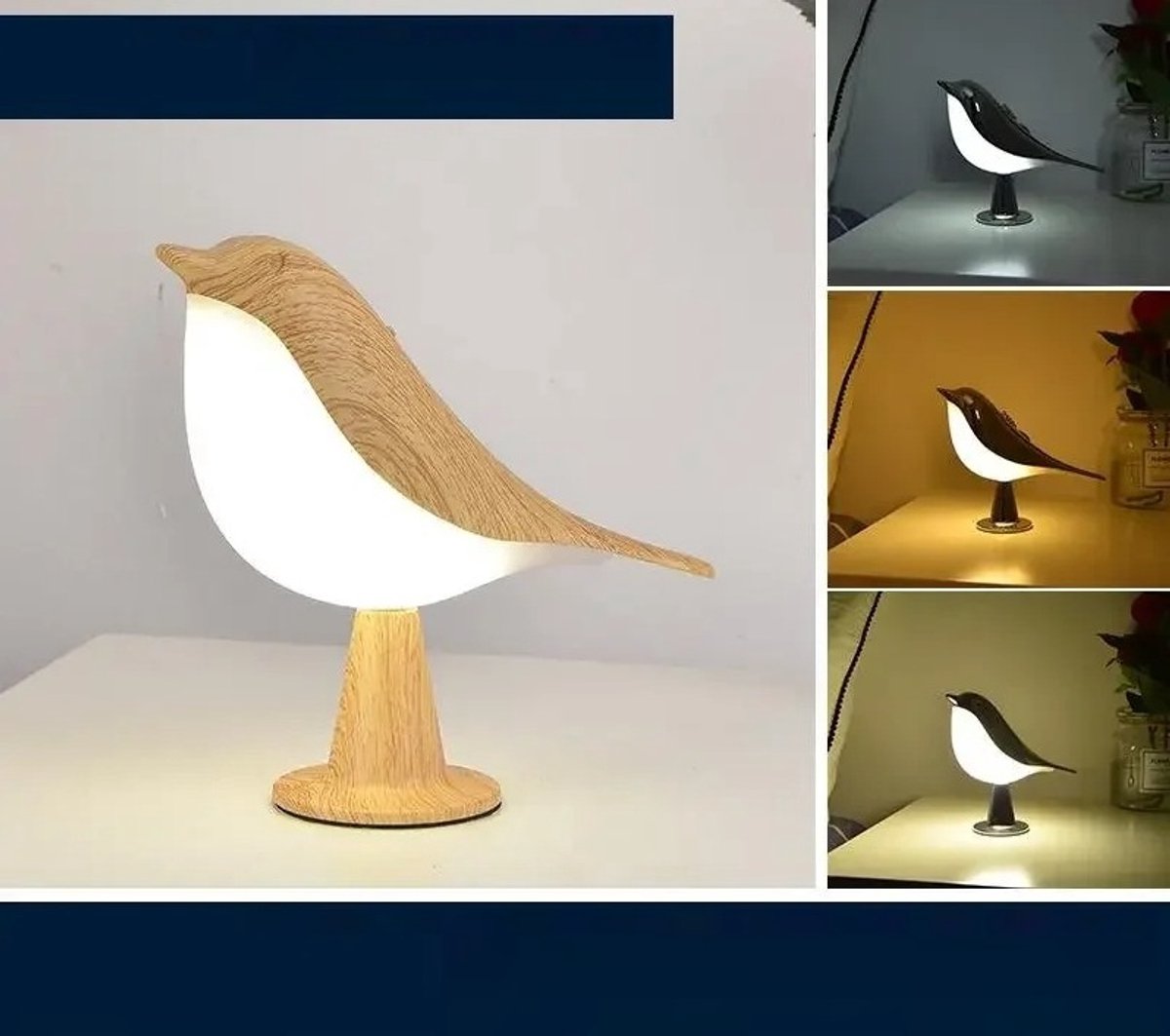 WiseGoods Premium Bureaulamp Vogel Design - Draadloos & Oplaadbaar Met 3 Lichtkleuren - Touch Sensor Kinderlamp - Nachtlamp