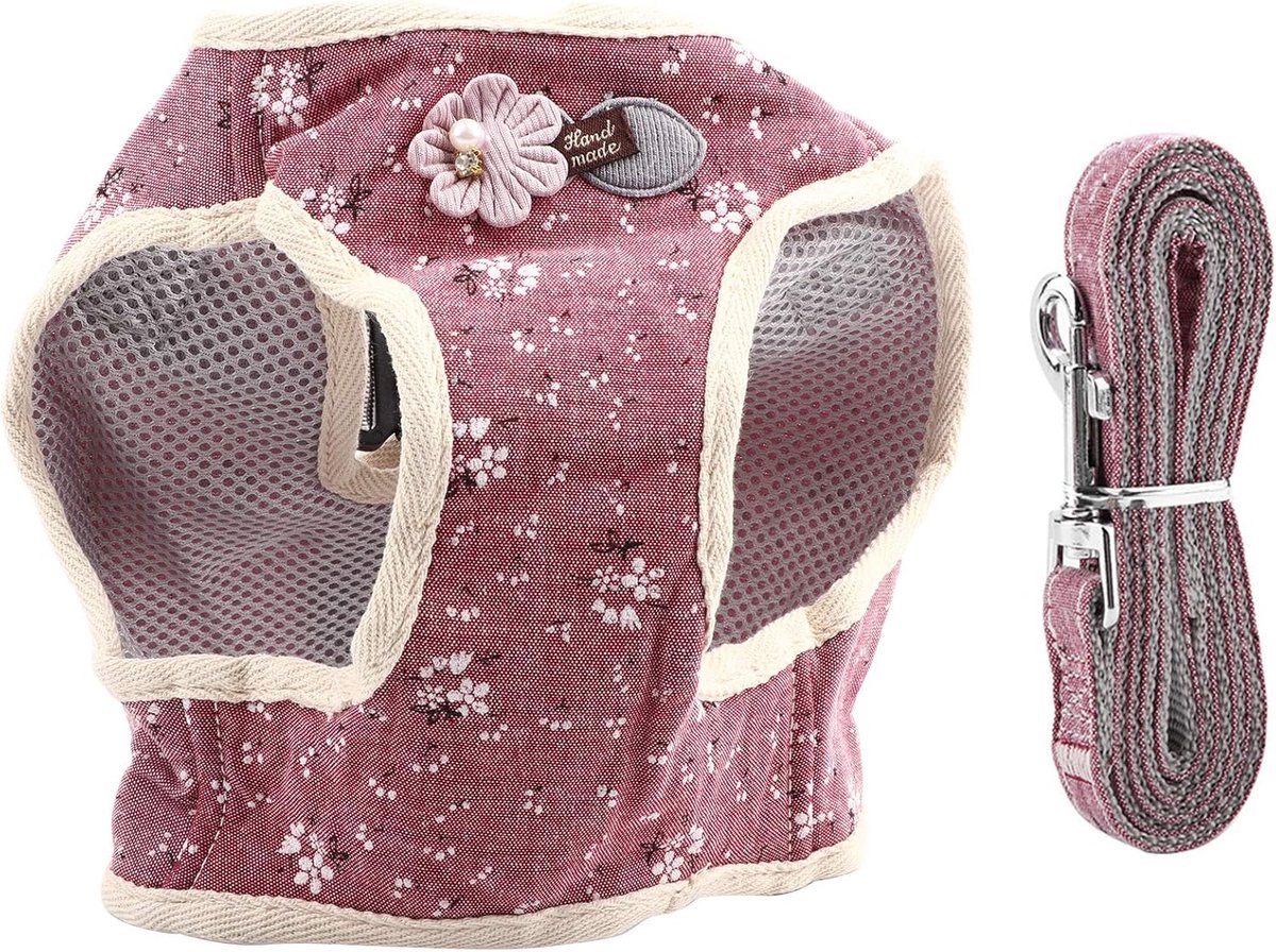 Kattenharnas met riem - Huisdierenvest borstband - Veilig wandelen buiten - Ontsnappingsbestendig ontwerp - Maat Medium - Rood