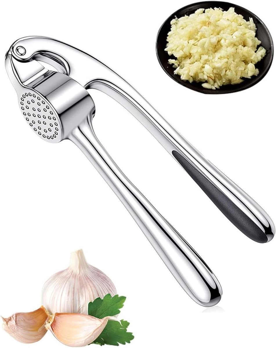 Knoflookpers - Gemberpers - Dagelijks Koken - Krachtige Hendel - Compact Design - Zilver Zwart