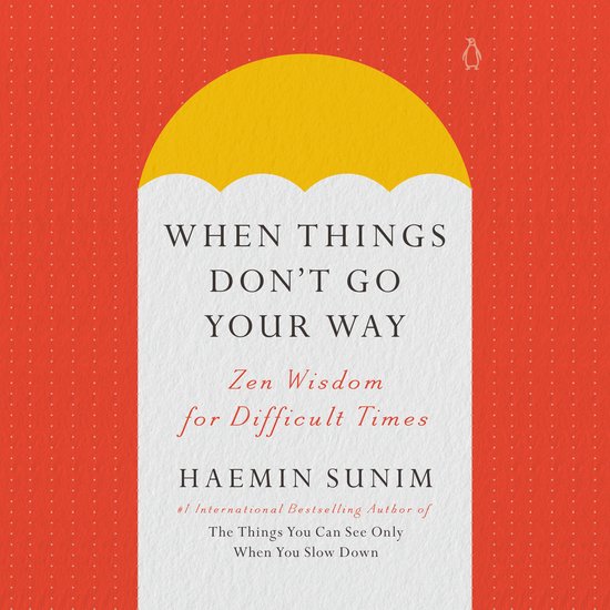 Livre avec fond rouge et texte blanc : "When things don't go your way". Un cercle jaune forme un parapluie.