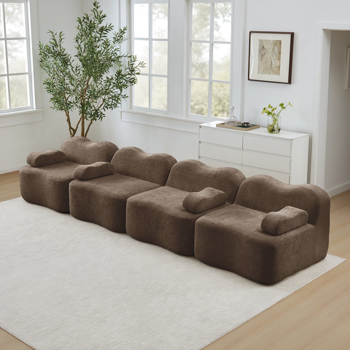 STILVORA Hoekbank 2 Tot 4-Zits - Modulair Zonder Frame Met Diepe Zitting - Voor Woonkamer En Appartement - Velvet Bruin