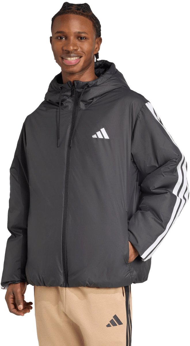 adidas Jas Heren Essentials Climawarm 3-Stripes Insulated Hooded Grijs