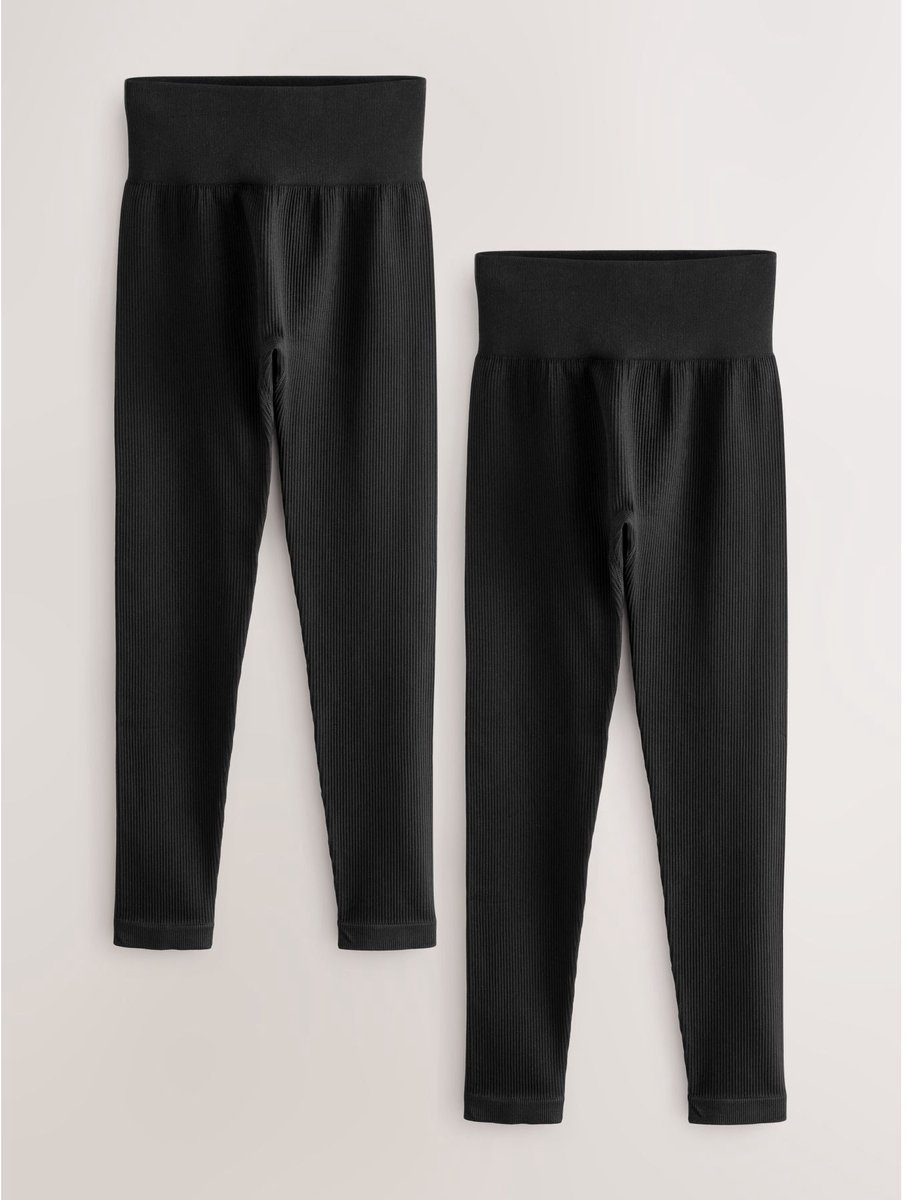 Next - Dames - Ribbed High Waist Leggings 2 Pack - Zwart