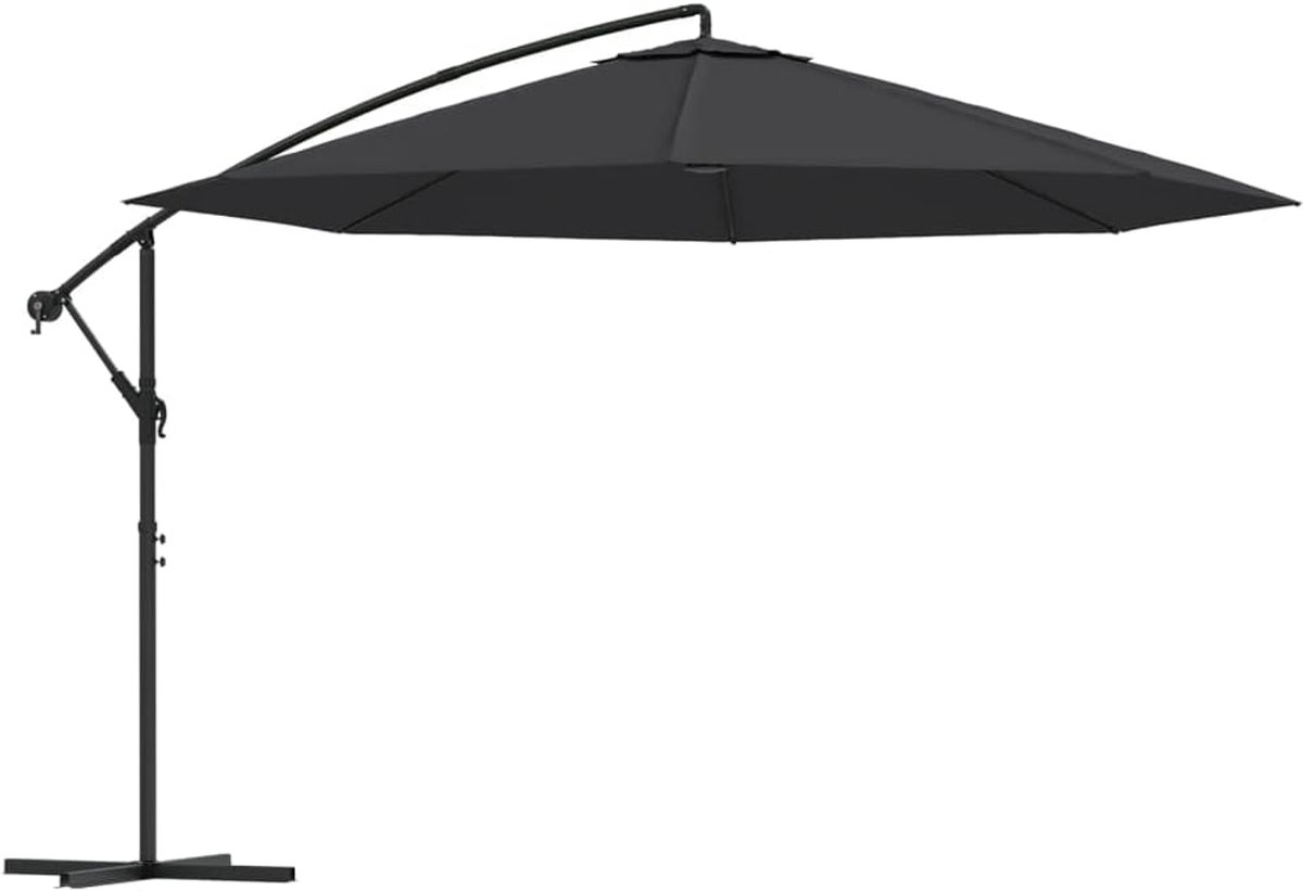 Zweefparasol Aluminium - Tuin Schaduwdoek - Buiten Zitten - Kantelbaar Ontwerp - 350cm Diameter - Zwart – foto 5