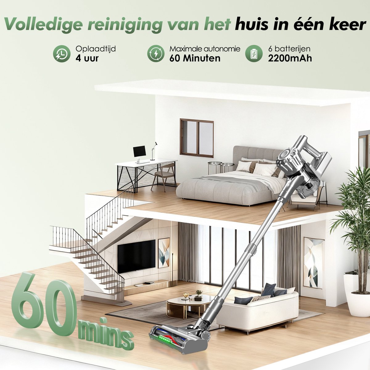 Fukstern Draadloze Stofzuiger met 38KPa Zuigkracht - afbeelding 3