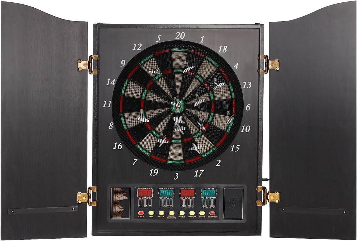 Elektronisch Dartbord - Dartkast Doel - Spelletjes Avond - Vier LED Displays - 50x62CM - Zwart