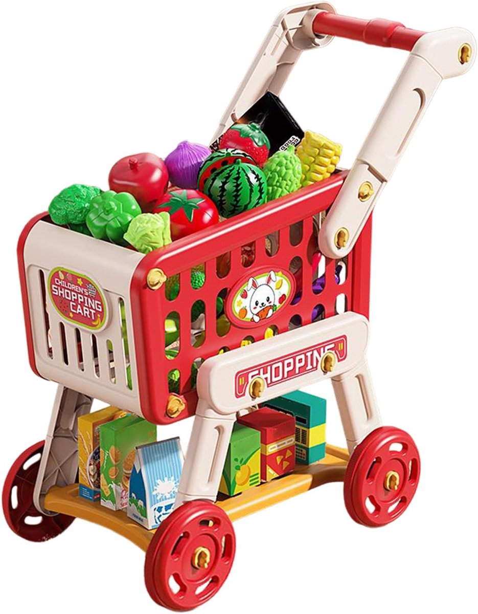 Kinder Winkelwagen - Speelgoed Keuken - Doe-alsof Spelen - Inclusief Nepfruit - 33 x 14 x 25 cm - rood
