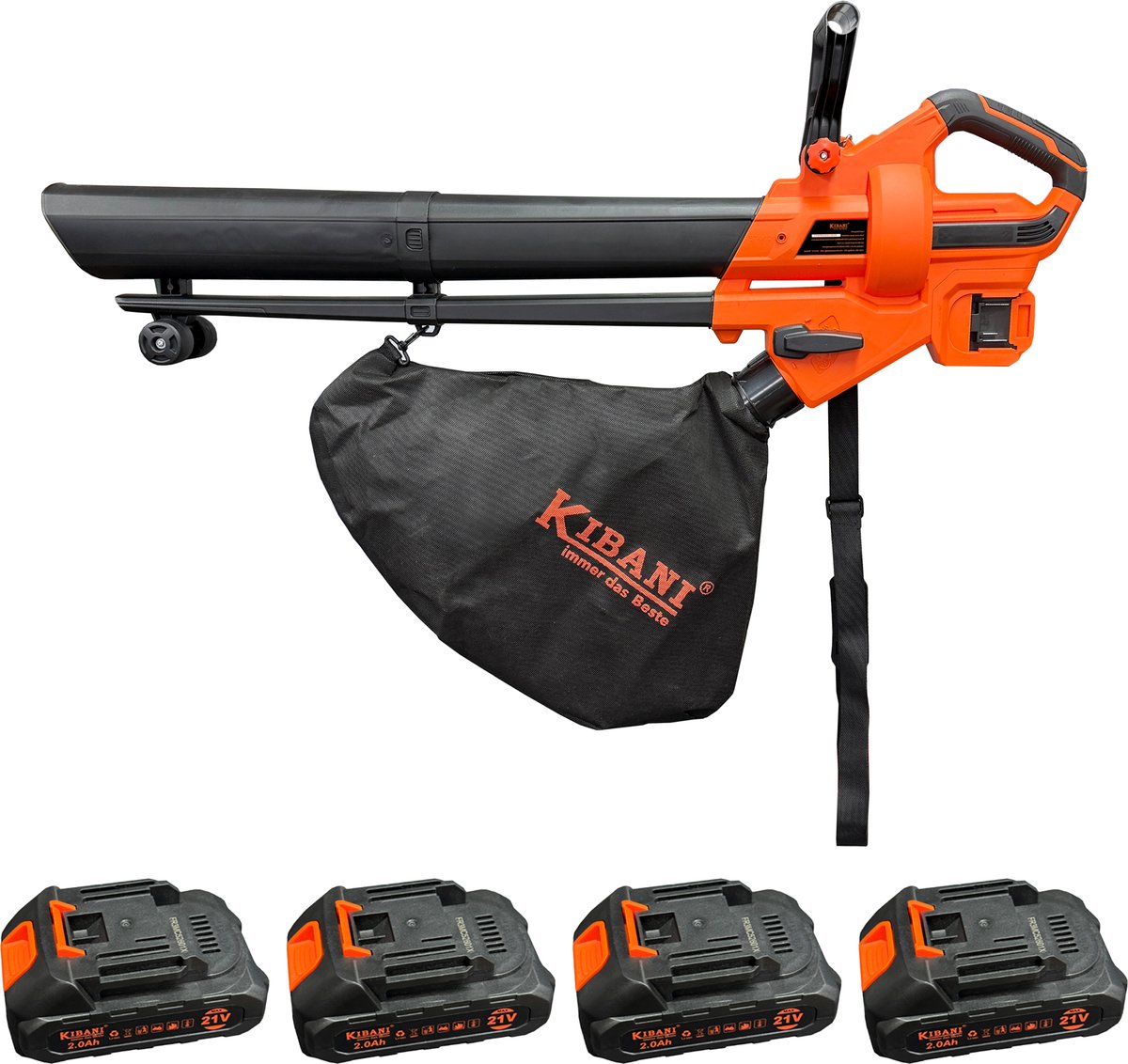 Kibani Accu Bladblazer en Zuiger - Incl. 4x21V Accu's – 3-in-1 Bladeren Zuigen, Blazen en Shredden – 15:1 Shredder – 35L Verzamelzak – Oplaadbare Accu’s – Tuinblazer – Lithium Accu – Lichtgewicht en Krachtig