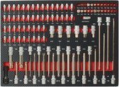 TRUTZHOLM - Profi-gereedschapsinleg - Werkplaatswagen - 102 delig - Dopsleutel- en bitset voor monteurs - 51x40x4 cm - rood