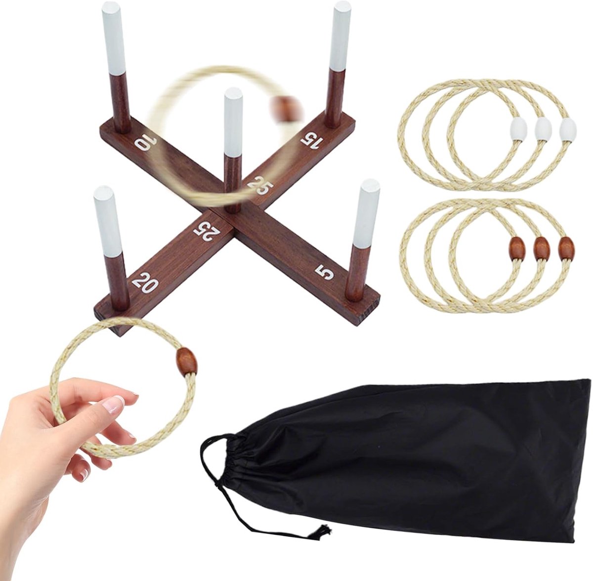 Ringwerpen Spel - Buitenspeelgoed Set - Tuin Feest - Houten Constructie - 43 x 16 x 8 cm