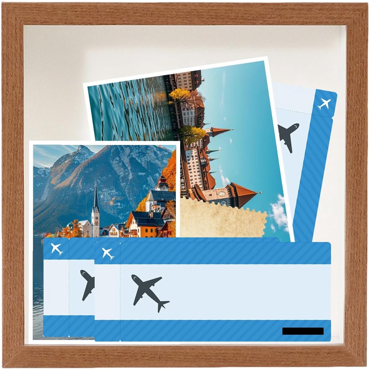 Herinneringsdoos Transparant - Souvenir Displaykastje - Momenten Bewaren - Wandmontage Stofdicht - 29x29x4.5 cm - Donkere walnoot