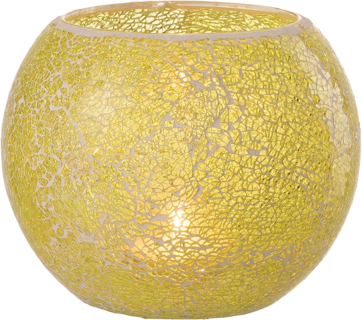 Theelichthouder Mozaiek - Windlicht Glas - Sfeerverlichting Huis - Handgemaakt Mozaiek Design - 20.5x17cm - Geel