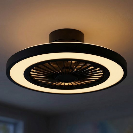 Zwarte plafondventilator Rio 55 cm met dimbare 45W LED, afstandsbediening, 12 windstanden, RGB-licht