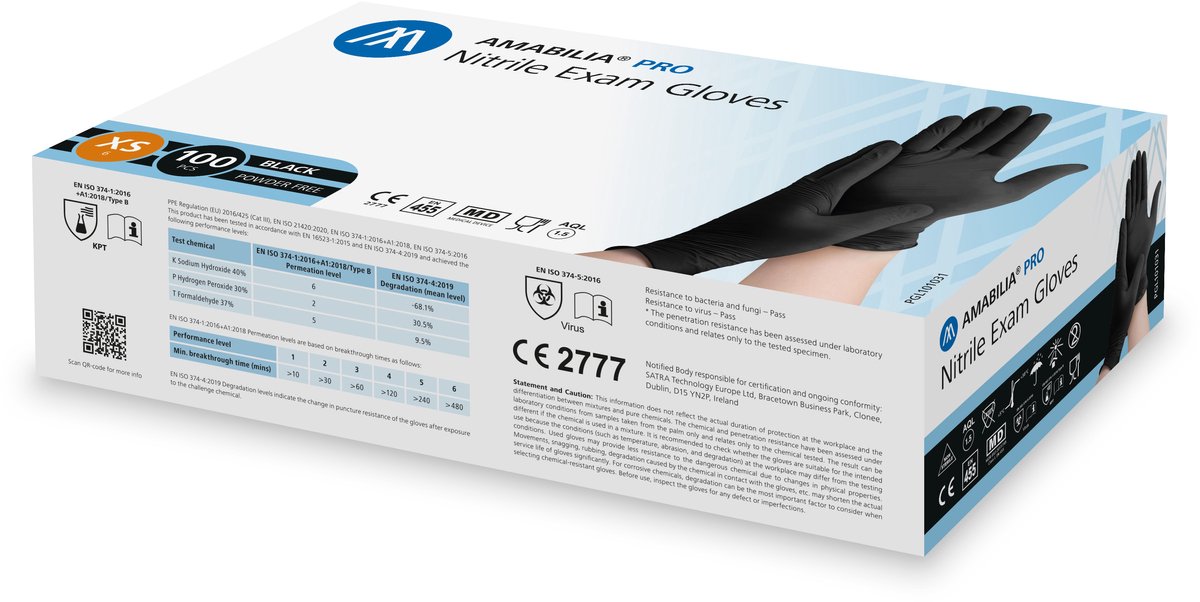 Nitril handschoenen ongepoederd Amabilia - Maat XS - 100 stuks - Zwart