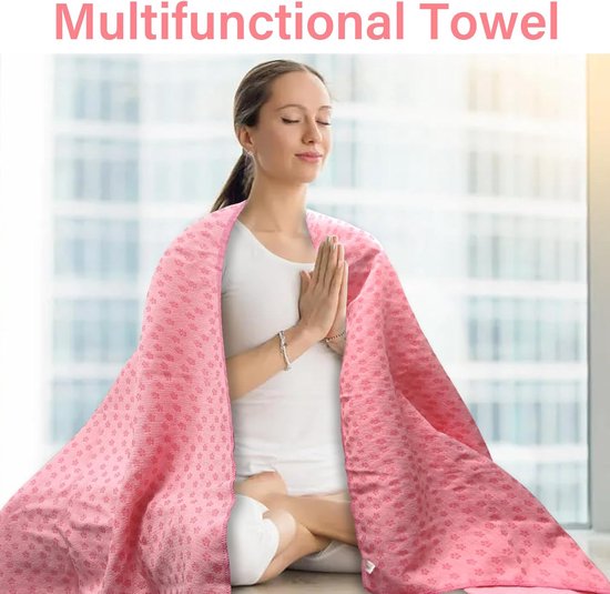 Yogamathoes - Yogamat - Fitness mat - Sport mat - Yogamat handdoek - Yogahanddoek - Sporthanddoeken - antislip - met mesh draagtas - sneldrogende - draagbare - ademende yogamat handdoek - voor fitnesstraining, pilates en fitness - 183*63 cm - roze van Merkloos — afbeelding 3