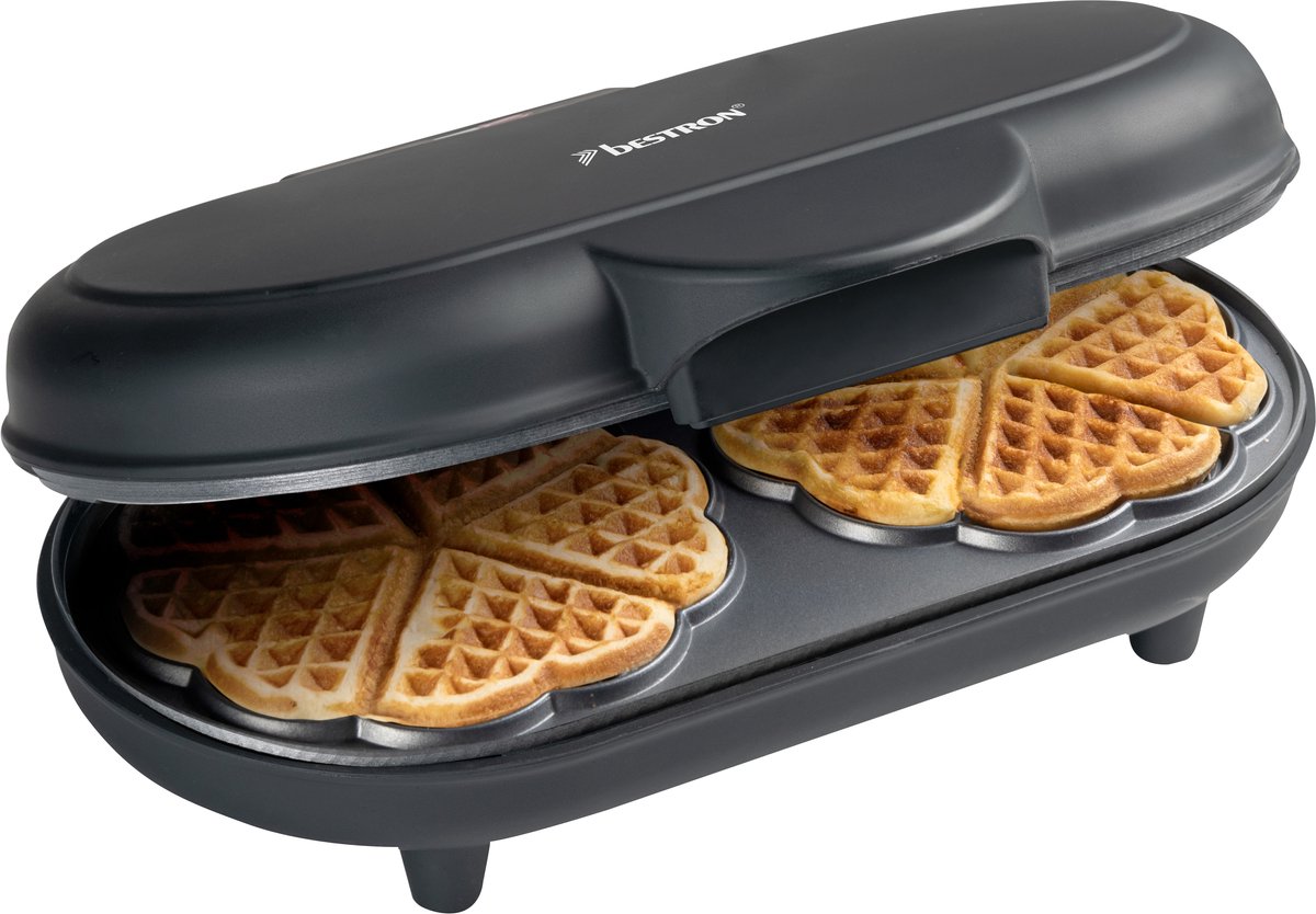 Bestron dubbel Wafelijzer voor klassieke hartwafels Wafelmaker met antiaanbaklaag & indicatielampje 1000 watt kleur: Zwart